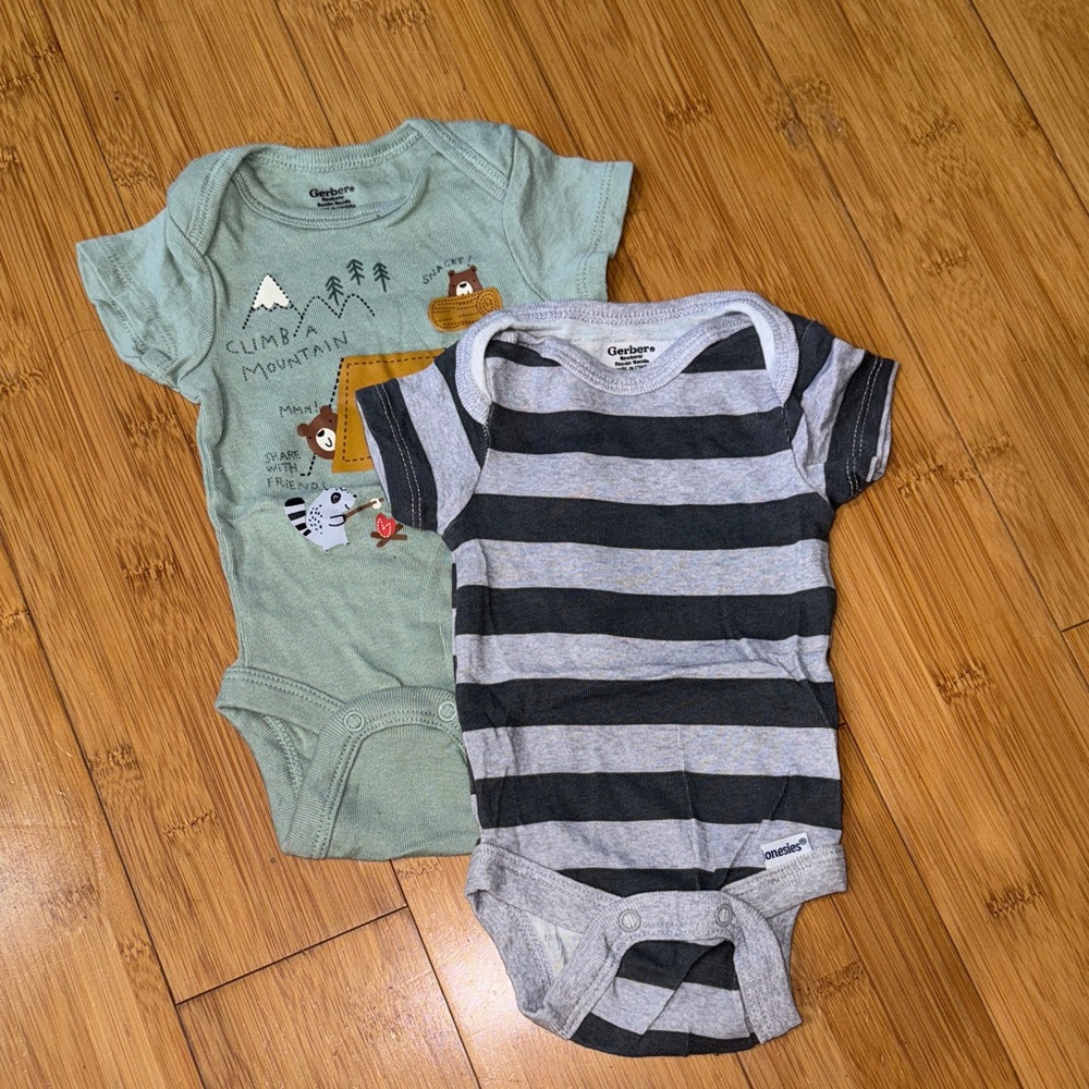 Gerber Baby Bodysuits - Green and Gray Stripes
